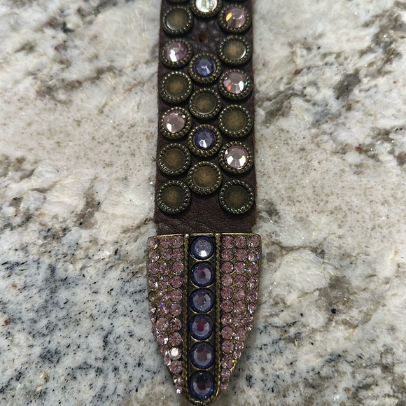 Brown Leather belt with pink & purple crystal studs main image 4
